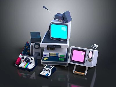 Vintage Computer Equipment Collection With CRT Monitors And Retro Devices 3d model