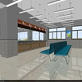Clean Modern Hospital Corridor With Glass Partitions Blue Bench And Tile Floor