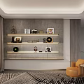 Modern Bookcase With Multiple Shelves Displaying Books Decorations And Artworks In Stylish Living Room