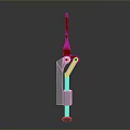 Red And Silver Metal Weapon With Long Red Barrel And Black Base Structure