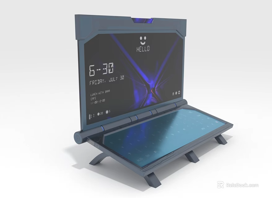 Smart Digital Display Electronic Device With Time Date And Purple X Pattern Tray Stand Design 3d model 