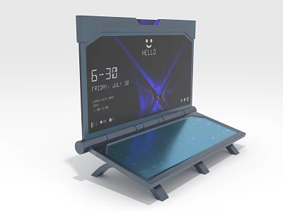 Smart Digital Display Electronic Device With Time Date And Purple X Pattern Tray Stand Design 3d model
