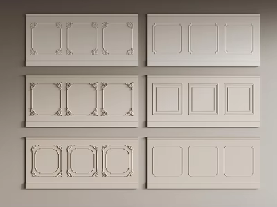 White Wall Panels Featuring Various Decorative Lines And Detailed Panel Designs 3d model