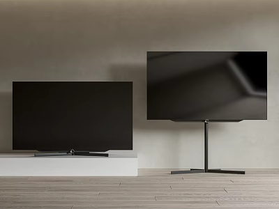 Modern Televisions Display With White Platform Black Stand Light Wall And Wooden Floor 3d model