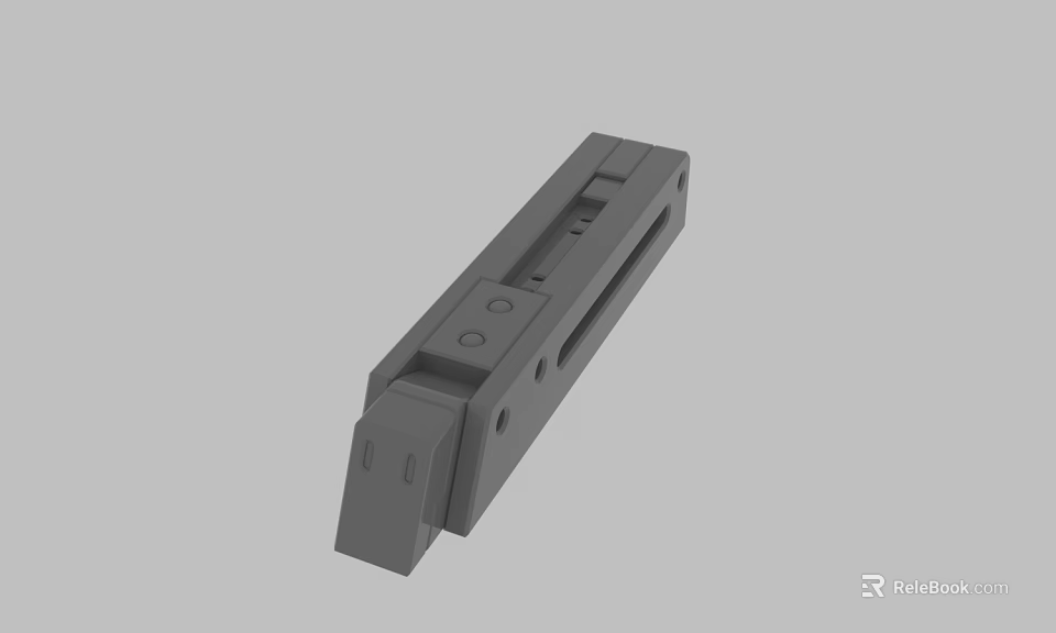 Gray Mechanical Industrial Metal Component With Linear Slot And Holes Design 3d model 