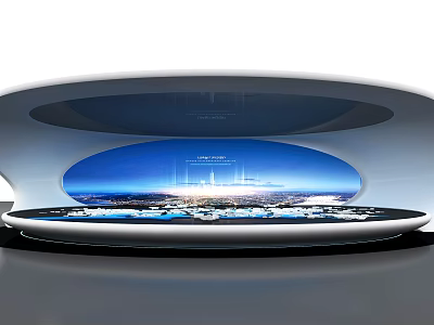 Modern Commercial Display Equipment With Circular Design And HD Screen Showing Cityscape 3d model