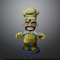 Playful Cartoon Chef Figurine Wearing Yellow Uniform Hat Gloves And Blue Base