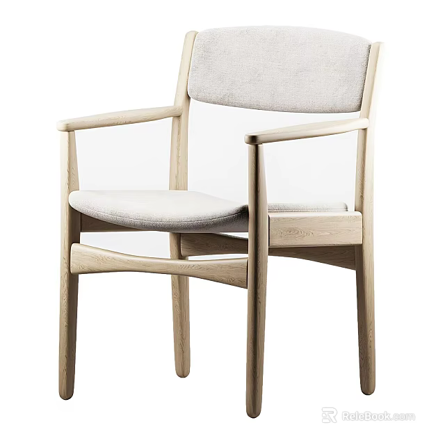 Modern Leisure Chair With Wooden Frame And Light Gray Fabric Cushion Design 3d model 