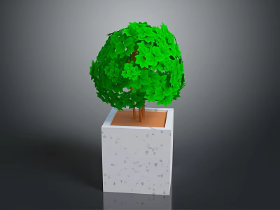 Lush Green Plant with White Speckled Square Planter on Gray Background 3d model