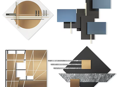 Modern Geometric Abstract Wall Decor with Colorful Shapes and Artistic Patterns 3d model