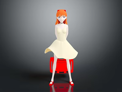 Game and Movie Character with Red Hair White Dress Red High Heels on Gray Background 3d model