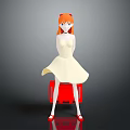 Game and Movie Character with Red Hair White Dress Red High Heels on Gray Background