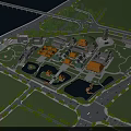 Aerial View of Ancient Architectural Complex With Orange Roofs Ponds and Garden Landscapes