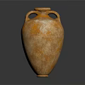 Antique Orange Textured Pottery Vase With Two Handles On Dark Reflective Background