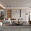 Modern Living Room Interior With Light Gray L Shaped Sofa Brown Armchair Round Coffee Table