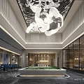 Modern Sales Office Interior Design Featuring Artistic Chandelier Green Plant Display And Glass Curtain Wall