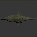 Realistic Green Textured T-Rex Dinosaur 3D Model With Open Mouth And Gray Background