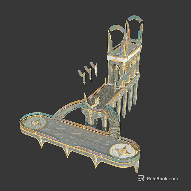Intricate 3D Architectural Model With Tower Arches Star Pattern And Decorative Design 3d model 
