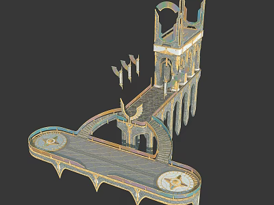 Intricate 3D Architectural Model With Tower Arches Star Pattern And Decorative Design 3d model