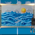 Blue Background Photo Spot With Clouds Frame Mountains Sun Path And Building
