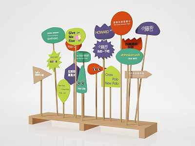 Vibrant Photo Check in Spot with Colorful Directional Signs Bilingual Text Chinatown Little Tokyo Labels 3d model