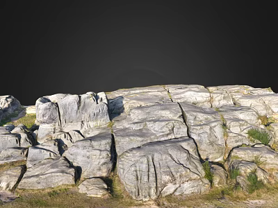Natural Stone And Wood Elements In Outdoor Garden Landscape With Grass And Rocks 3d model