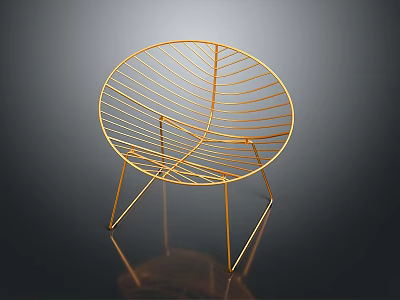 Elegant Golden Wire Chair With Circular Backrest And Three Legs Modern Design 3d model