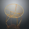 Elegant Golden Wire Chair With Circular Backrest And Three Legs Modern Design