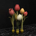 Colorful Tulip Ornaments Photo Spot With Pink Red Yellow White On Marble Countertop Black Background