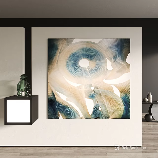 Abstract Painting With Blue Beige White Tones Circular Fan Shaped Patterns Flowing Layers And Texture 3d model 