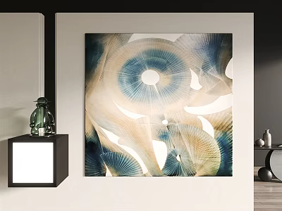 Abstract Painting With Blue Beige White Tones Circular Fan Shaped Patterns Flowing Layers And Texture 3d model