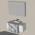 Modern Marble Washbasin With Rectangular Mirror And Sleek Faucet On White Wall