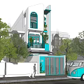 Modern Detached Villa Featuring Turquoise Exterior Balcony Plants And Street Van