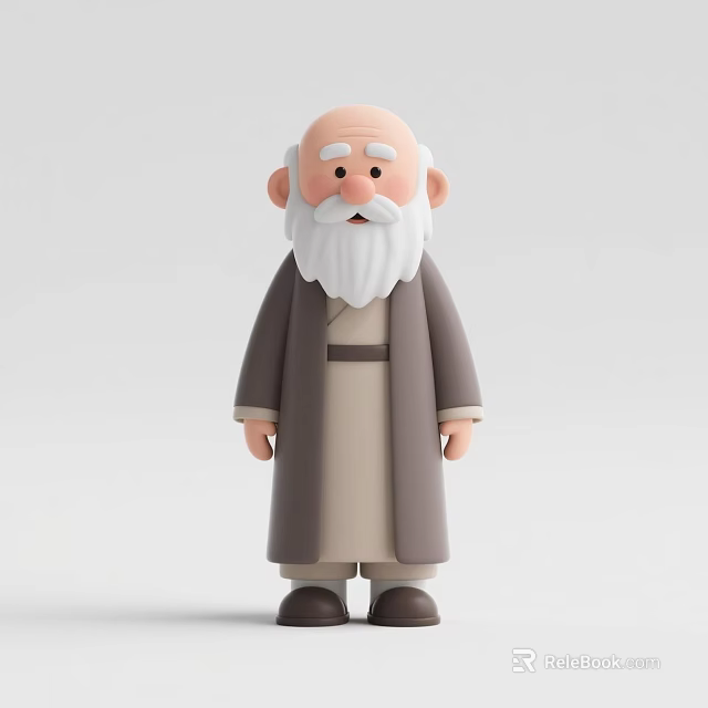 Cute Cartoon Old Man Figurine Decorative Ornament Set With Long Beard And Gray Robe 3d model 