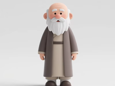 Cute Cartoon Old Man Figurine Decorative Ornament Set With Long Beard And Gray Robe 3d model