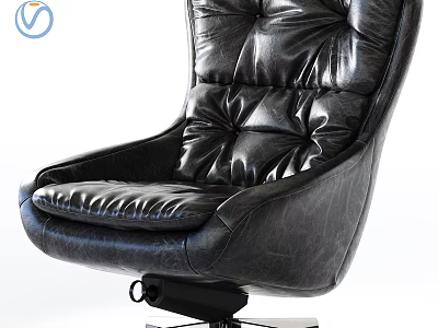 Black Leather Leisure Chair With Plush Backrest And Swivel Base Stitched Design 3d model