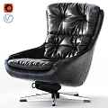 Black Leather Leisure Chair With Plush Backrest And Swivel Base Stitched Design