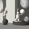 Creative Rabbit Shaped Floor Lamps With Moon Design For Modern Home Interior Decor