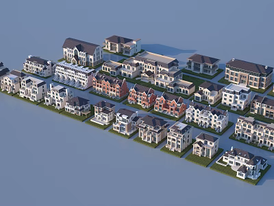 Various Detached Villas Featuring Diverse Architectural Styles and Exterior Designs 3d model