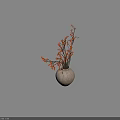 Beige Ceramic Vase With Red Berries Branches On White Background 3d model
