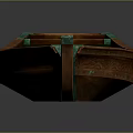 Traditional Brown Wooden Boat With Green Accents Seating Planks On Dark Background