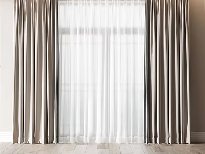 Elegant Neutral Curtains With White Sheer Layers For Modern Window Interior 3d model