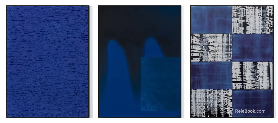 Modern Abstract Paintings With Blue Textured Layers And Geometric Elements 3d model