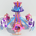Colorful Rotary Helicopter Amusement Ride With Central Tower And Playful Cabins