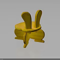 Yellow Wooden Rabbit Shaped Chair With Curved Backrest And Unique Legs Design
