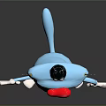 Blue Cartoon Creature Character With Black Horns Red Nose Waving Hand