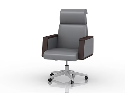 Gray Leather High Back Office Chair With Dark Armrests And Rolling Wheels 3d model