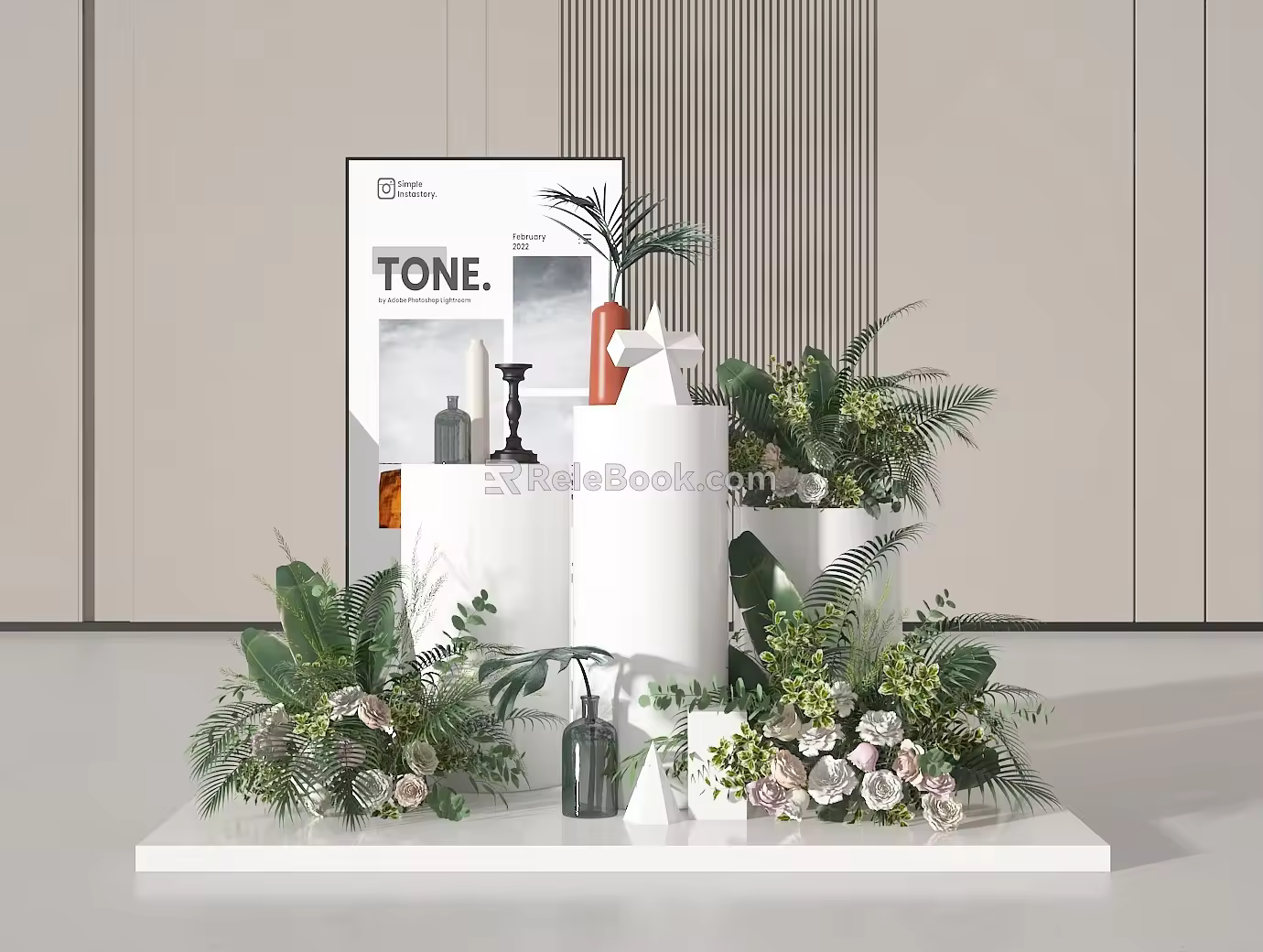Modern Meichen Window Display Point Meichen Materials Flowers and Plants Flower Art Meichen Window Meichen Display Area Ground Pile Billboard Floral Combination Plant Combination 3d model