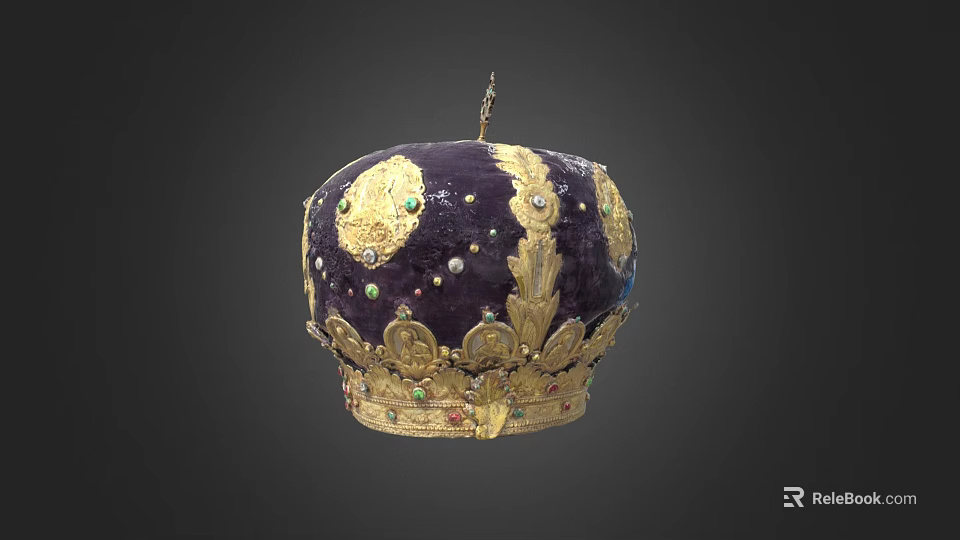 Luxurious Purple Crown Adorned With Gold Accents Colorful Gemstones And Pearls 3d model 