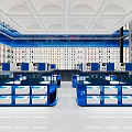 Modern Blue Themed Specialty Store Interior With Wine Bottles Display And Blue Counters